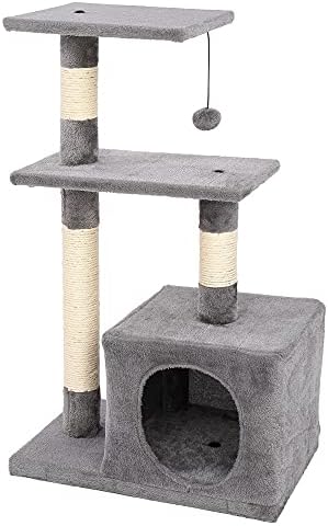Aoof 32 Cat Tree Stand House com postes de arranhões cinza