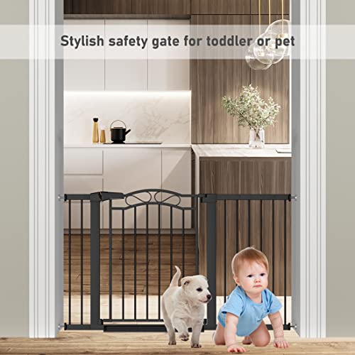 Portão de bebê extra largo com porta Black-grande portões por portões de bebê para escada por pressão montada sem