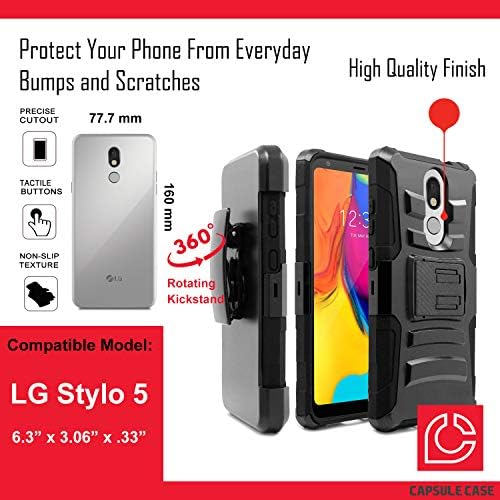 Oyu Case Compatível com LG Stylo 5 [Camada de dupla camada pesada Corrente de combate CLIP CLIP DE CHUPTHTAND CAPA BLACK