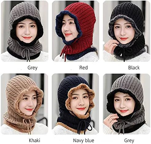 Chapéu de gorro de inverno, chapéu de malha com chapéu de gorro de cachecol no pescoço, máscara de lenço de inverno