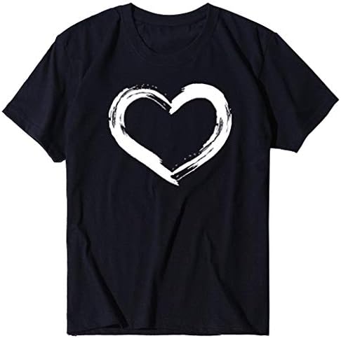 Frostluinai Mulheres Mangas curtas O-gola O-juba de coração impressão Tops casuais T-shirt