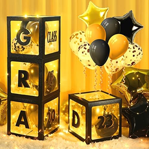 Koncifun Graduation Party Decorações 2023 com background 4pcs Caixa de balões de graduação, decorações de graduação de 2023 com