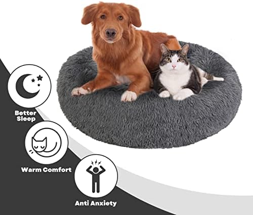 Cama de cachorro, cama de gato, cama anti-ansiedade de rosquinha com fundo anti-deslizamento, camas laváveis ​​removíveis