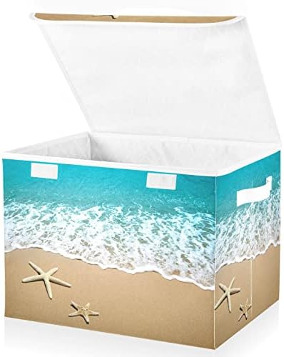 Innwgogo Starfish Beach Storage Bins com tampas para organizar cubos de cestas com capa com alças