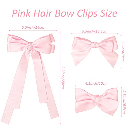 Arcos de cabelo rosa bolonar para mulheres meninas 3pcs, cetim de cabelos de cetim bowknot clipes rosa arcos de fita rosa Cabinetes