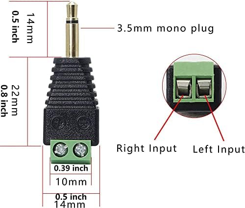 Shanfeilu 3,5 mm TS Mono Male a 2 pinos Terminal de parafuso fêmea de 1/8 polegada TS Plug AUX Aux fone de ouvido Adaptador