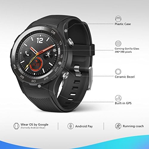Huawei Watch 2 Sport SmartWatch - Moldura de cerâmica - CARRO BLACK BLACK