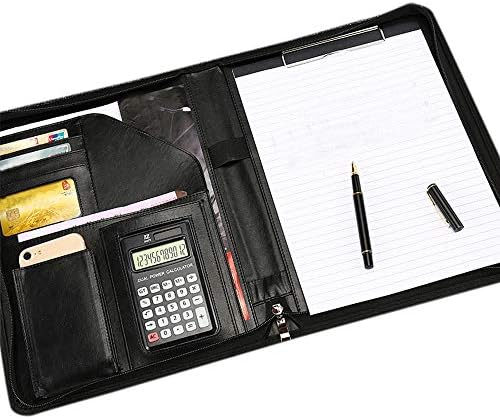 Binder de portfólio com zíper executivo, manga de bloqueio de RFID, profissional, bloco de couro, padfolio de entrevista, organizador