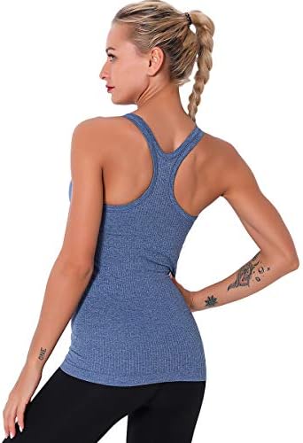 Women Freamless Workout Tank Tops Camisola atlética de ginástica com nervuras com sutiã embutido