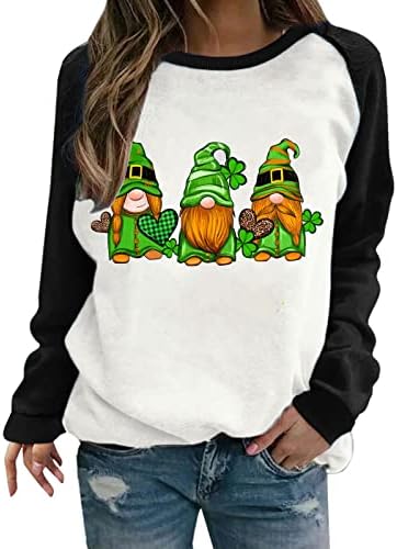 São de São Patrício Sorto Selto Feminino Gnomos Cute Pullove Shamrock camisas impressas de raglan Sleeve Baseball