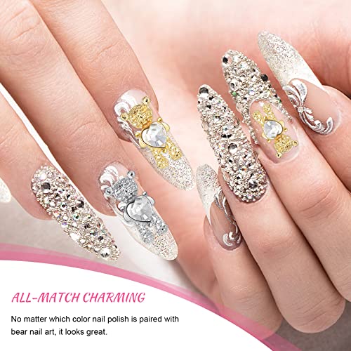 12 peças 3d urso unhas hidromassagem 3d unhas de unhas brilhantes amostras de unhas de unhas de unhas fofas strass e encantos