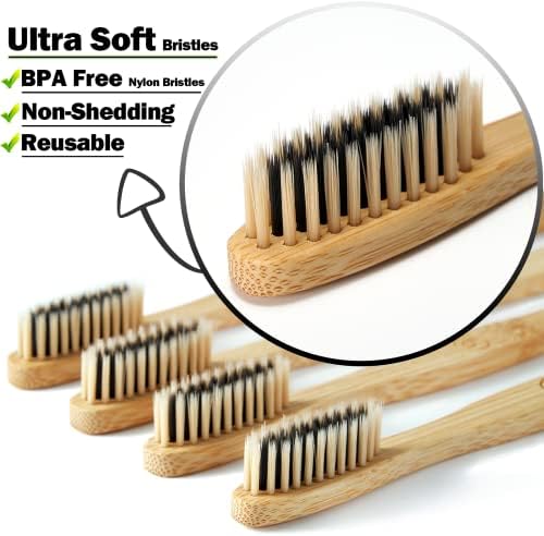Paeyaer 10 escovas de dentes de bambu contam escovas de dentes de carvão - escovas de dentes de madeira naturais a granel, escovas