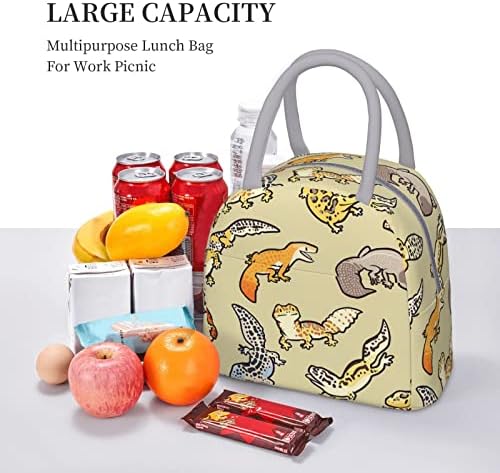 Batea-ka desenho animado fofo Leopard Gecko Padrão lancheira lanche isolada para mulheres meninas homens com bolso de grande