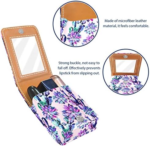 Mini estojo de batom com espelho para bolsa, suculenta organização de porta -caixa portátil de cacto suculento