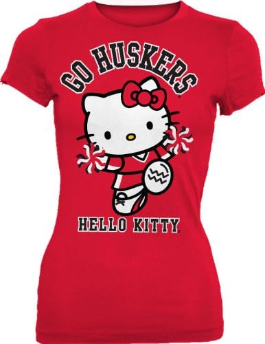 NCAA Nebraska Cornhuskers Hello Kitty Pom Pom Junior Crew Tee Shirt