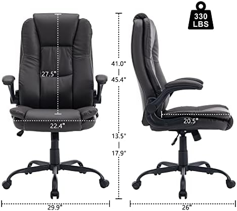 GNMLP2020 Cadeira de escritório executivo grande e alto com apoio de braço flip-up, cadeira de escritório ergonômica de couro PU