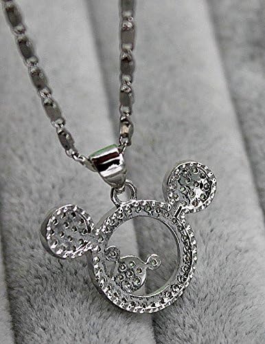 Fonphisai Shop 18k White Gold cheio - Mickey Mouse Topaz Zircon Hollow Party Pingente Colar