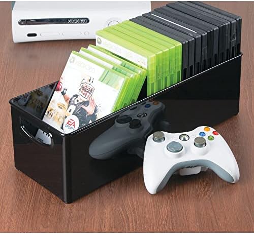 Mdesign Plastic Video Game and DVD Storage Organizer - Game and Movie Disc Holder Bin com alças para o console de mídia doméstico