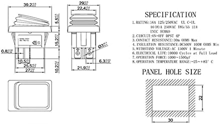 Chave de balanço YUZZI KCD4 20A / 125V 16A / 250V DPST 4-PIN DPST IP67 Interruptor de alimentação à prova d'água selada com