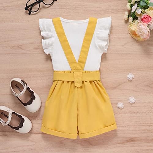 Xbgqasu Toddler Girls Ruffles Fly Sleeve Solid Ribbed Camiseta Tops de macacões shorts bowknot Baby Gift Itens
