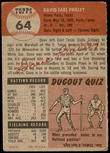 1953 Topps 64 Dave Philley Philadelphia Athletics VG Athletics