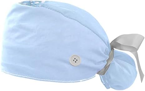 2 peças Flas de hálito de bebê branco no fundo do céu Azul Chapéus de trabalho com botões Cap bouffant elástico com banda de suor