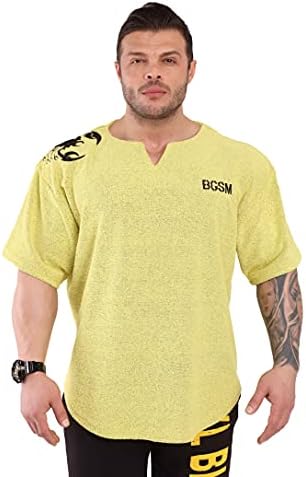 T-shirt de ginástica masculina Desgaste ativo do fosco levantando o top de pano de tamanho grande | Textura de toalha, topo