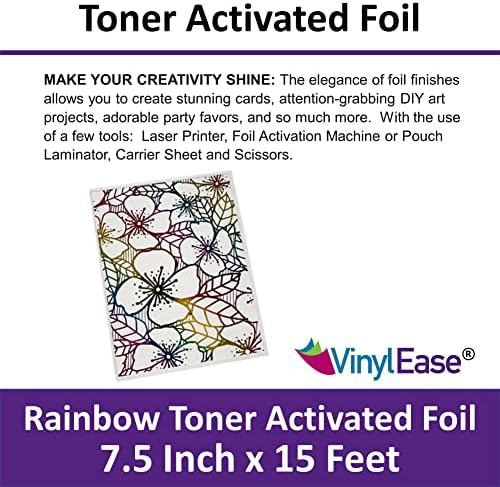 Rolo de papel alumínio reativo do toner arco -íris de facilidade de vinil, 7,75 polegadas x 15 pés, use com impressora