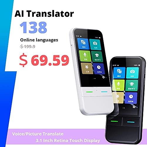 SLNFXC AI VOZ TRANSTRADOR em tempo real 138 Multi Online Languages ​​Recorde de voz 3,1 polegadas Big Touch Screen Learning