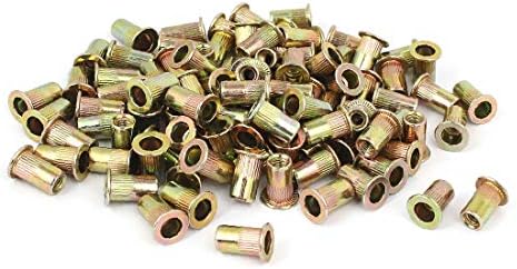 X-Dree 8 32 Sonrilhado reto porca inserção de porca de bronze Tone de bronze 100pcs (8 32 Tuerca de Remache Estriada