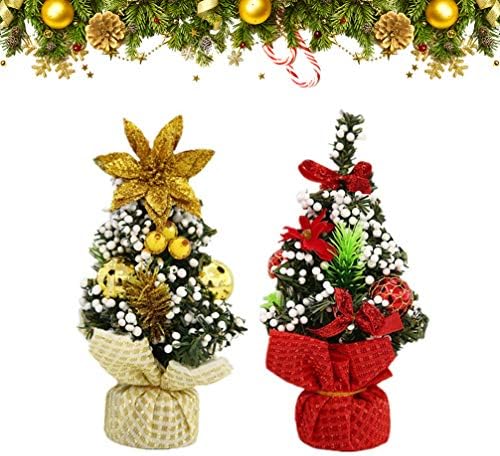 NUOBESTY 2PCS Mini árvores de Natal de mesa de mesa decoradas de árvores de Natal com poinsettias glitter Flowers