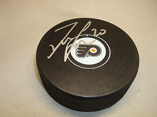 Taylor Leier assinou o Philadelphia Flyers Hockey Puck autografado 1D - Pucks autografados da NHL