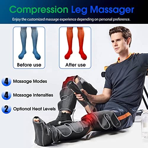 Massageador de pernas com compressão de ar e calor, massageador de joelho da calf de 4 em 1 pé para circulação e relaxamento, 4