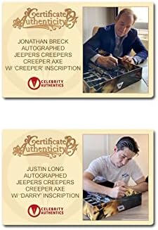 Jonathan Breck, Justin Long, Gina Philips autografou Jeepers Creepers Prop Réplica Creeper Axe