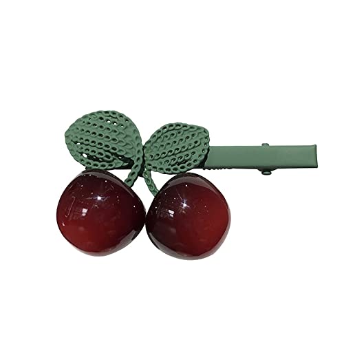 2pcs Sweet Cherry Ball Shape Clip Green Folhas de cabelo para mulheres meninas, clipes de cabelo de cerejeira modernos,