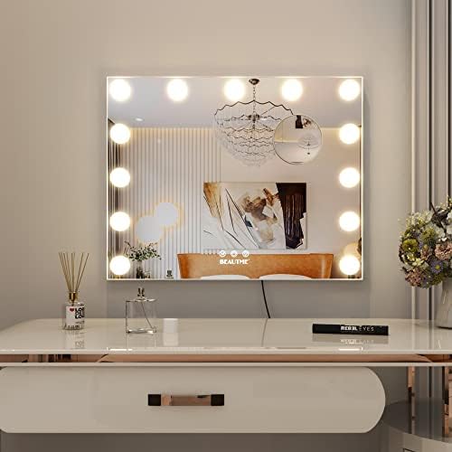 Espelho de vaidade de beautas com luzes, espelho de maquiagem iluminado com luzes e espelho de ampliação espelho de mesa ou espelho