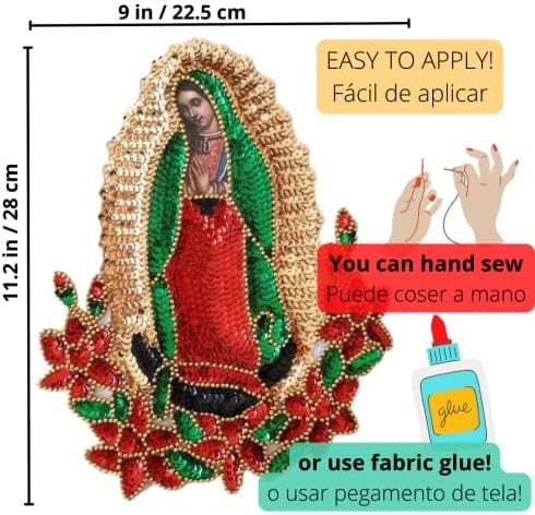 Virgen de Guadalupe Patch de lantejoulas, Patch de costura de nossa senhora Guadalupe, Rosa vermelha de lantejoulas de lantejoulas,