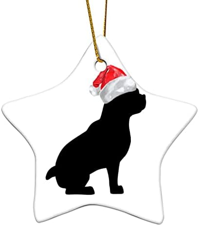 Cão de cão de Natal de 3 polegadas Pug Silhueta ornamentos de cão com ornamentos de estrela do chapéu de Santa para crianças