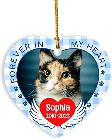 Foto personalizada Cat ou Dog Memorial Christmas Ornament, para sempre no meu coração de gato de estimação ornamentos memorial de cães
