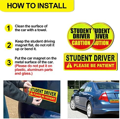 ZZUSOO Driver de estudante ímã para carro, seja paciente motorista de estudante Magnet Boys and Girls New Student Driver Sticker