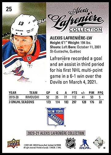 2020-21 Deck superior Alexis Lafreniere Collection 25 Alexis Lafreniere RC ROOKIE NEW YORK RANGERS NFL HOCKKEY Trading Card