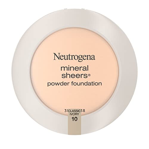 Nutrogena Mineral Sheers Compact Powder Foundation, Fundação Mineral leve e sem óleo, livre de fragrâncias, clássico de marfim