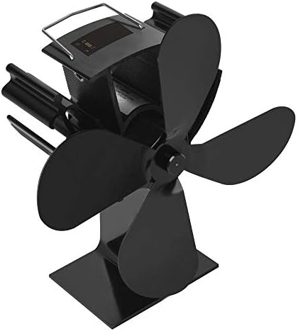 Ventilador de fogão movido a calor Lynlyn Mini com temperatura Display Digital 4 Blades Black Firplace Fan Saving de combustível