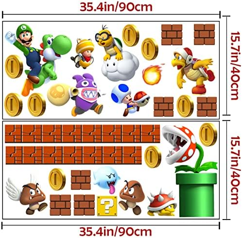 Decalques de parede de desenhos animados 3D, Mario Removable Peel e Stick Video Video Teme Decoration Wall Stickers Ideal para Kids