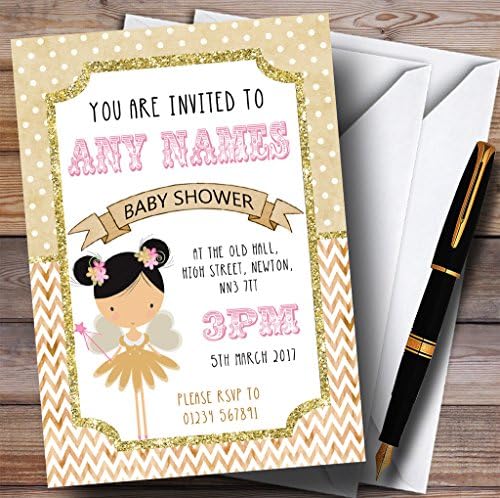 O card zoo Fairy Glitter Gold Girls Invitations convites do chá de bebê