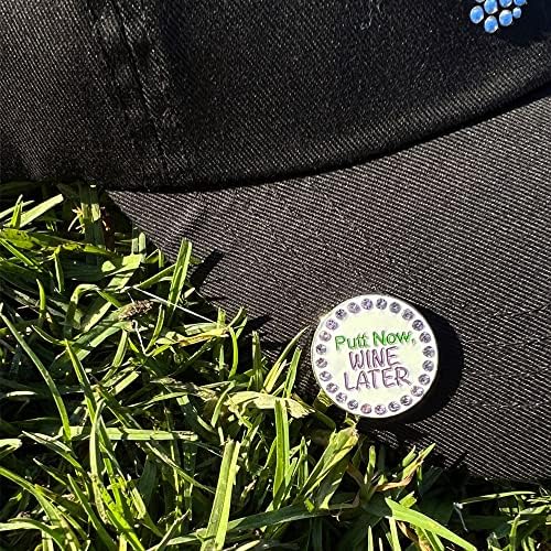 Giggle Golf Bling Putt agora, vinho posterior marcador de bola de golfe com um clipe de chapéu padrão