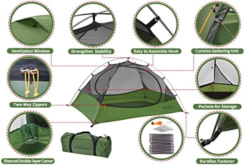 Clostnature Lightweight Backpacking Barration - 3 temporada de tenda de acampamento à prova d'água, tenda de configuração fácil