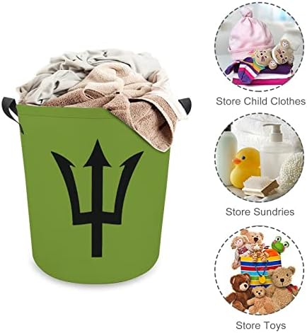 Cesta de lavanderia de bandeira de Barbados com alças Round Round Round Collapsible Laundry Horper Storage Basket para