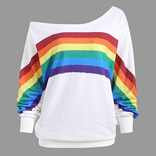 Camisa de manga comprida para feminino Rainbow Print Off tops Tops Sweatshirt Ladies Casual Blusa Pullover solta Camisas M-5xl