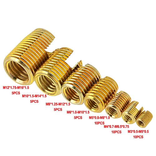 Inserções de rosca, 50pcs m3 m4 m5 m6 m8 m10 m12 brass tocando brasil slottes slottes para ferramenta de reparo de rosca